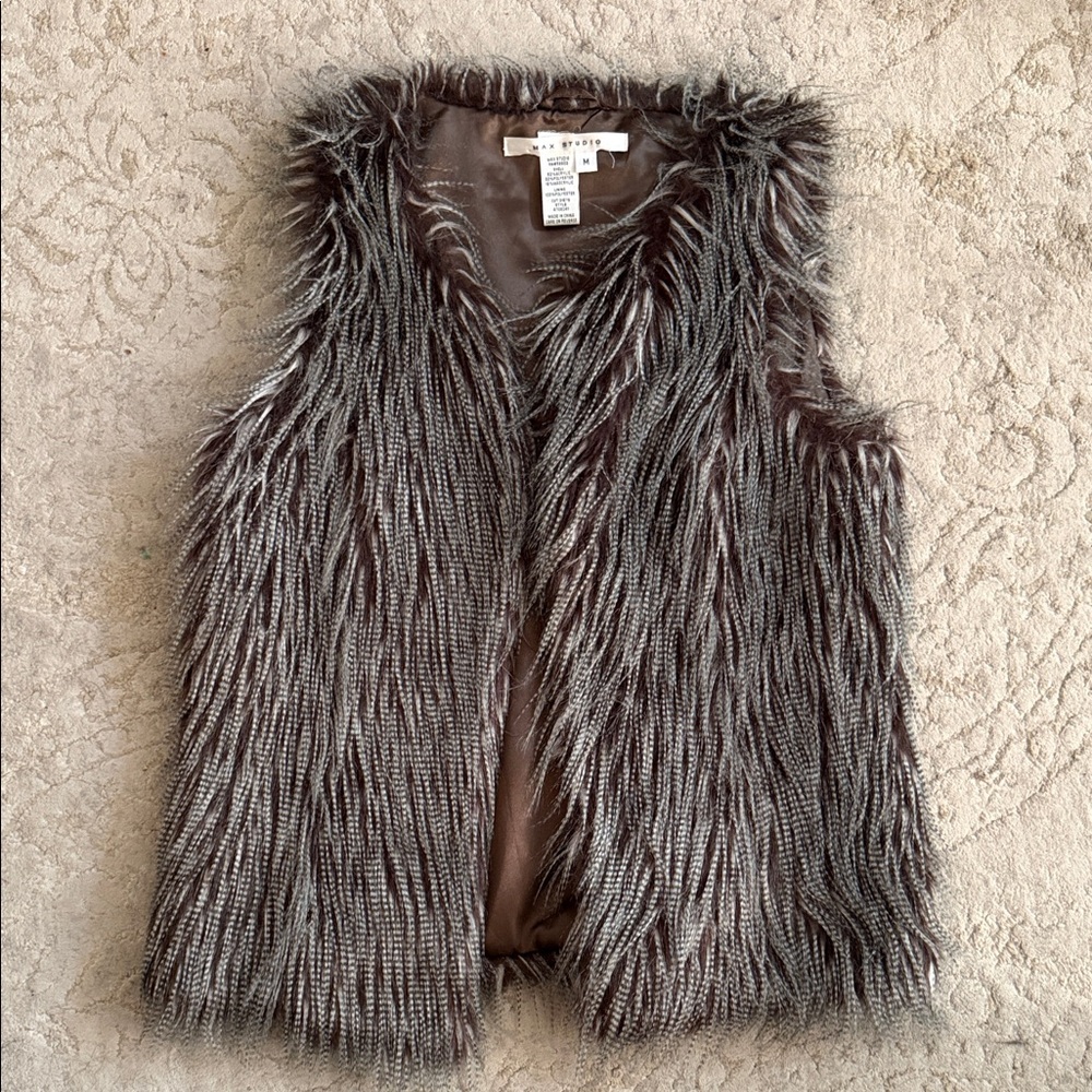 Max Studio Faux Fur Vest in Brown and Gray